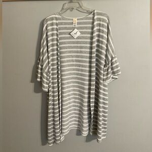 NWT 7th Ray Heather Gray and White Striped Kimono Top Large